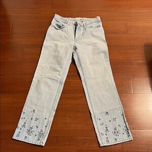 J. Crew Size 8 Straight Legged Floral Embroidered Light Blue Jeans